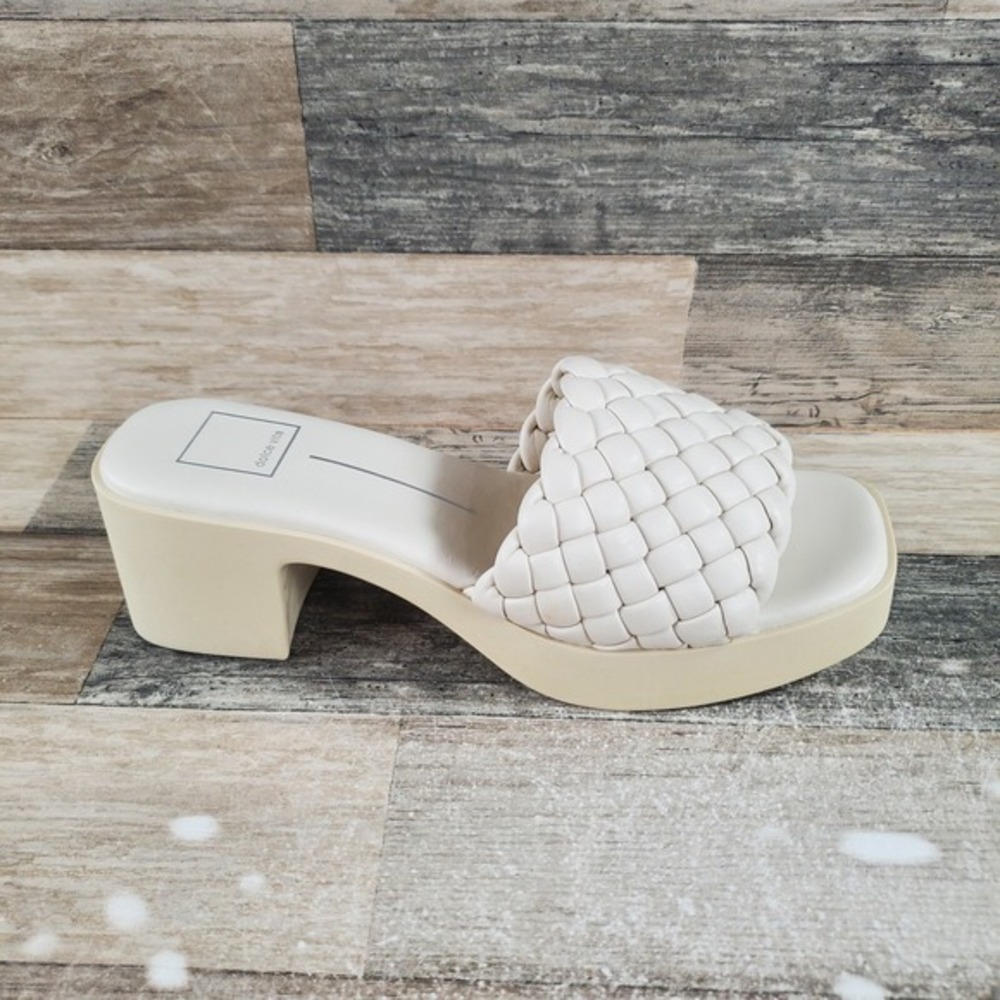 Dolce Vita Goldy Womens Sandals Sz 9 Ivory Stella Braided Slip On‎ Block Heel